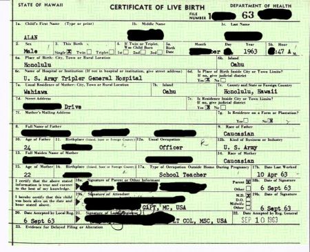 Hawaiian birth certificate 1963